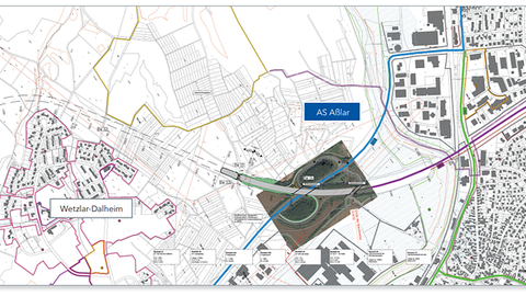 Plan der Vorzugsvariante dargestellt auf einer farbig markierten Karte
